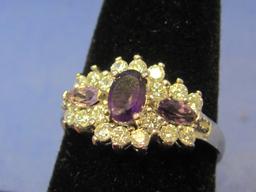 Sterling Silver Ring w Amethysts – Size 8 – Total weight is 2.9 grams – New w Tag
