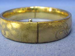 12 Kt Gold Filled Hinge Bracelet – Engraved Design – by Craftmere – Vintage