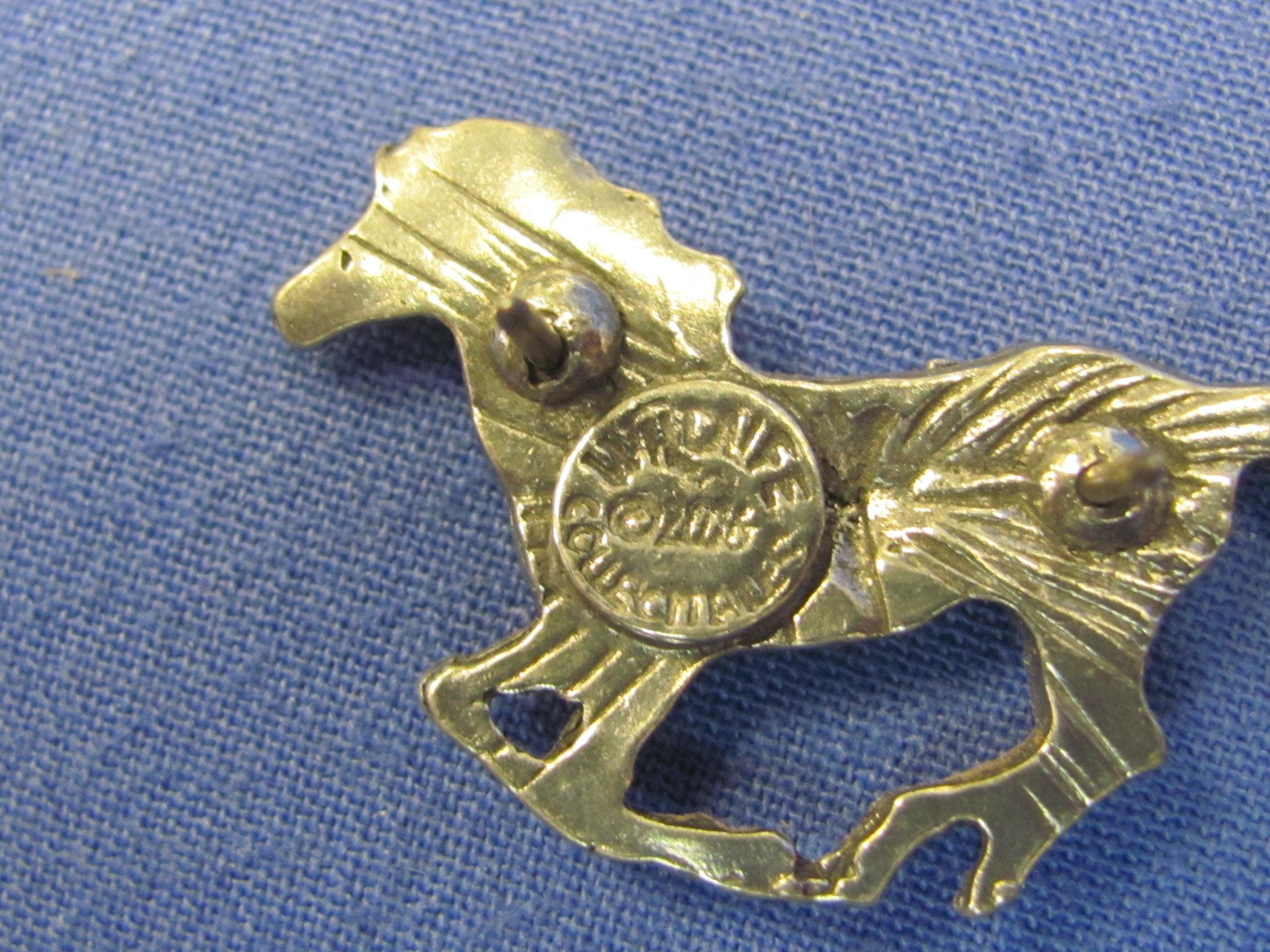 Galloping Horse Tack Pin – Silvertone Metal, maybe Pewter – by Wildlife Collections – 1 7/8” wide