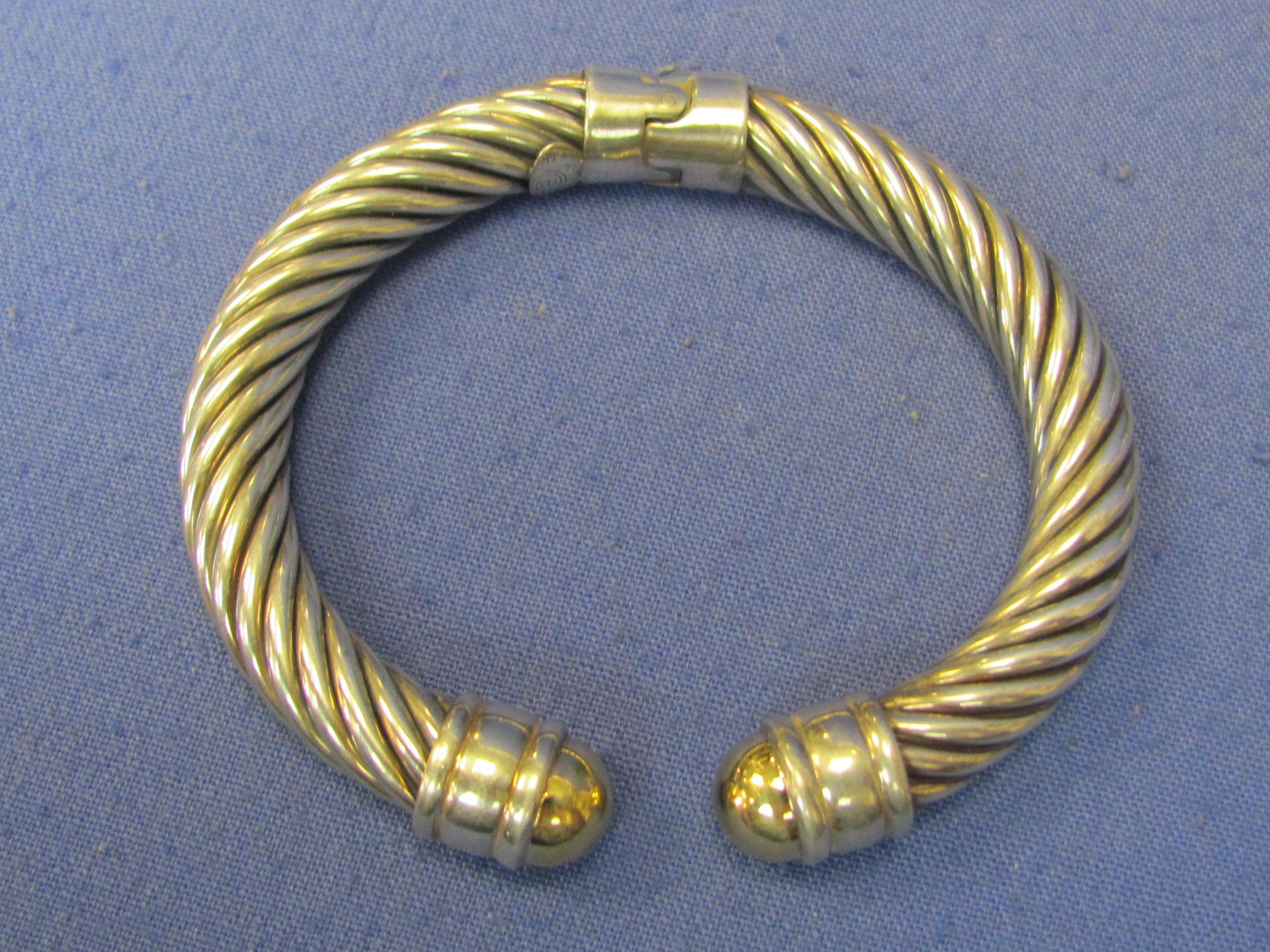Hinged Bracelet – Sterling Silver w 14 Kt Gold Ends – Made in Italy – Weight is 35.2 grams