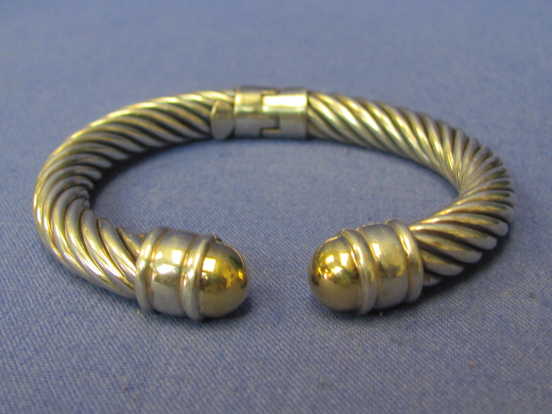 Hinged Bracelet – Sterling Silver w 14 Kt Gold Ends – Made in Italy – Weight is 35.2 grams