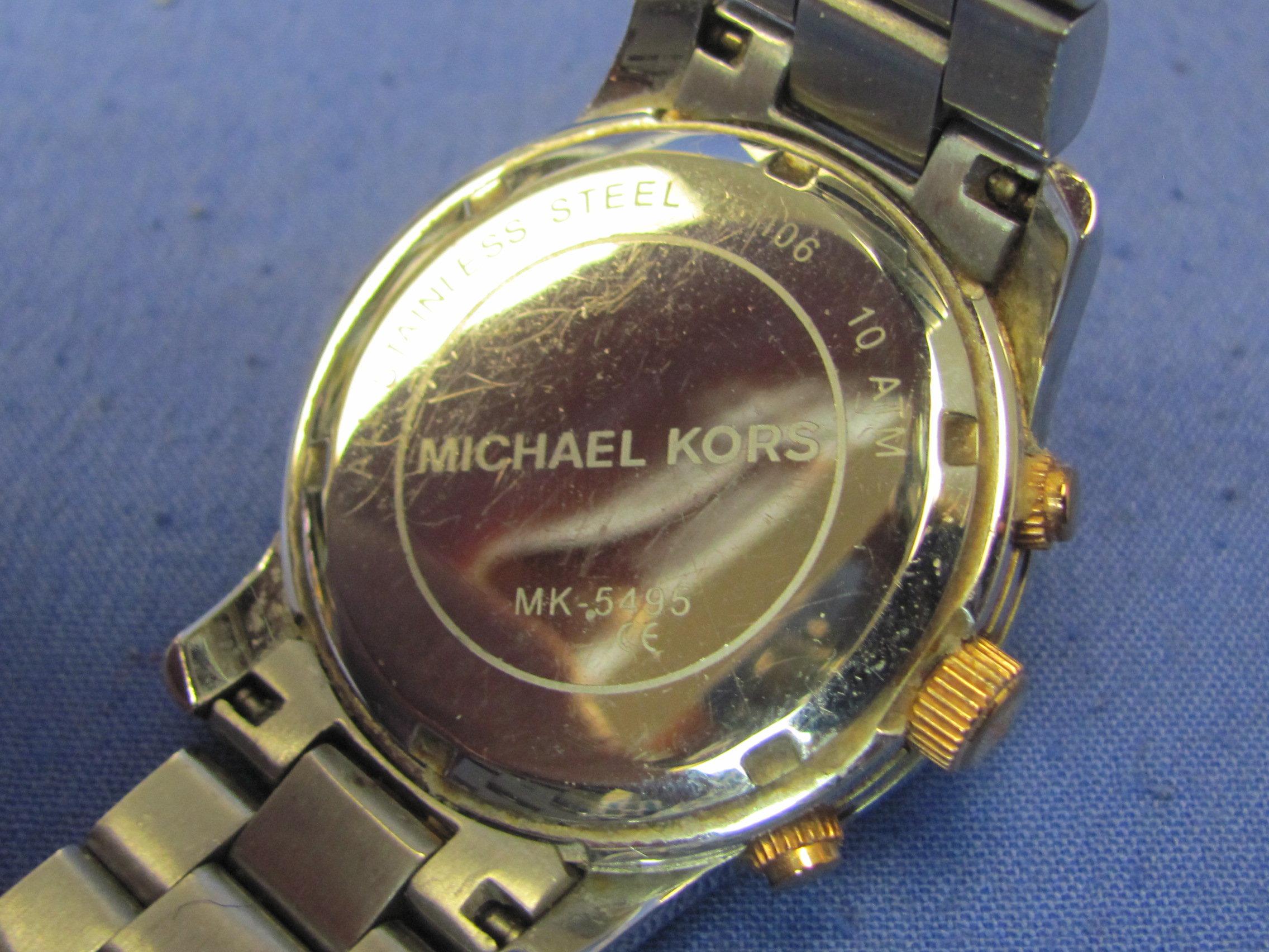 Michael Kors Wristwatch – Rose Gold & Silver Look – Running – Brown Face w Crystals