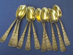 Set of 11 Sterling Silver Demitasse Spoons – Floral Design – Engraved “A” on back – 4 1/2” long