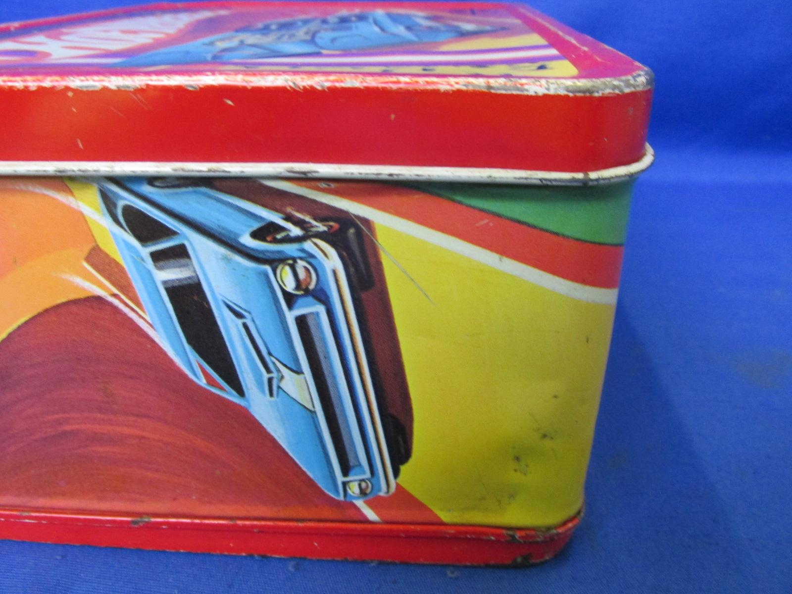 Vintage 1969 Hot Wheel Lunch Box With Thermos – Name Written In Permanent Marker -