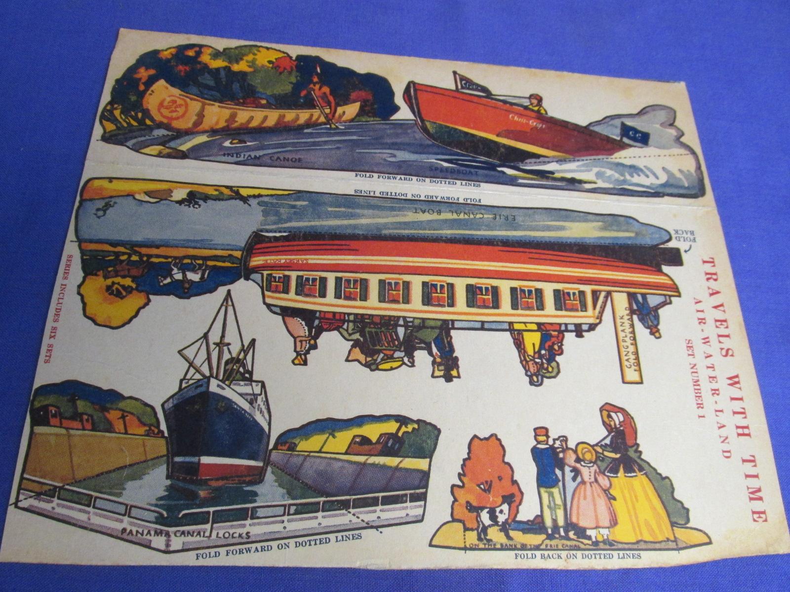 Quaker Puffed Rice Cereal Box Cut-Outs 1930's “Travels With Time” #1 &#2