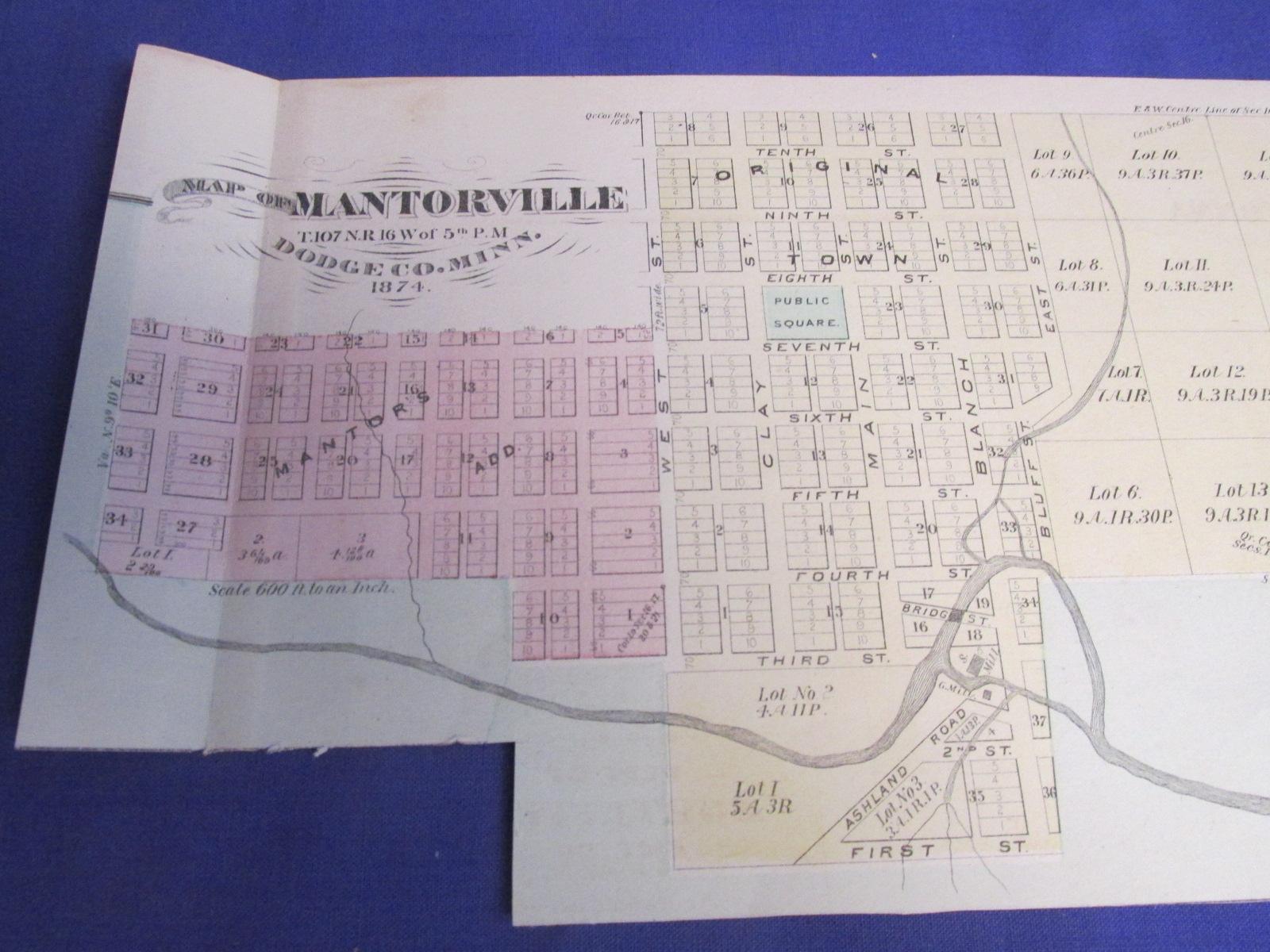 1874 Maps of Towns: Lake City, Kasson, Owatonna & 4 Maps of Mantorville