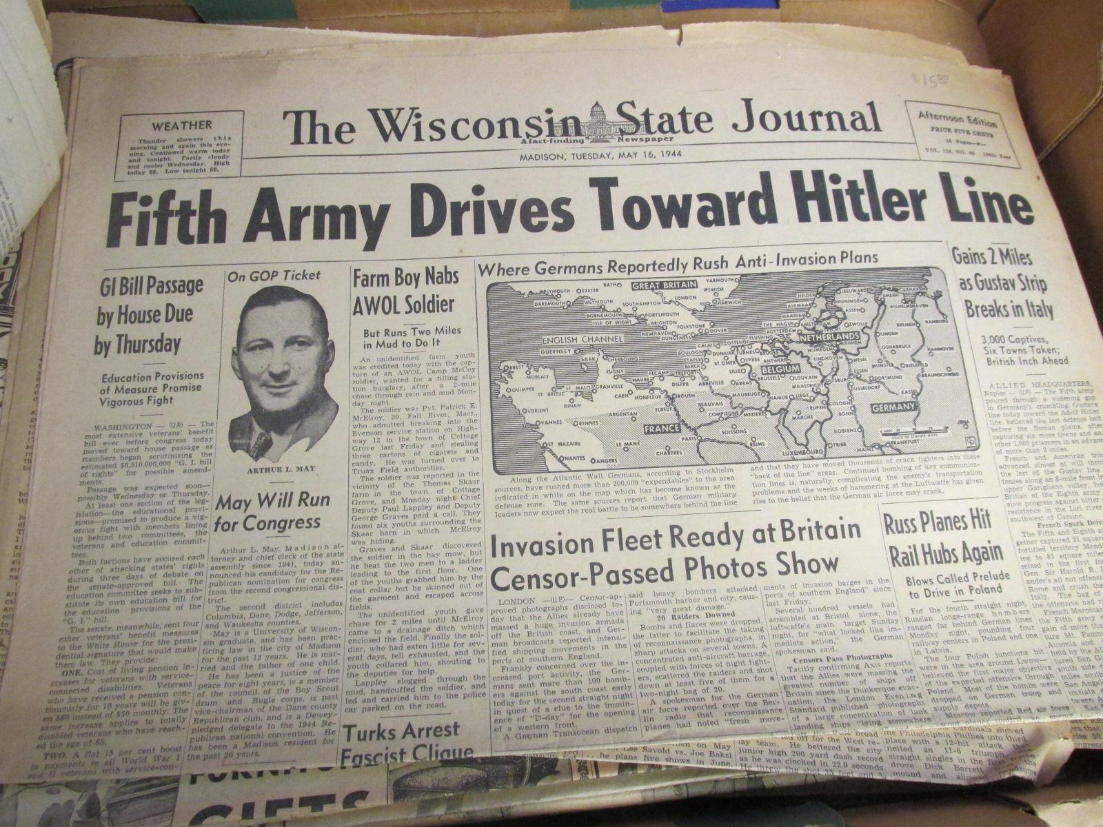 WWII News Paper Headlines/Front Pages Etc. Mostly 1944-45 – Photos a sampling