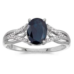 Certified 14k White Gold Oval Sapphire And Diamond Ring 1.2 CTW