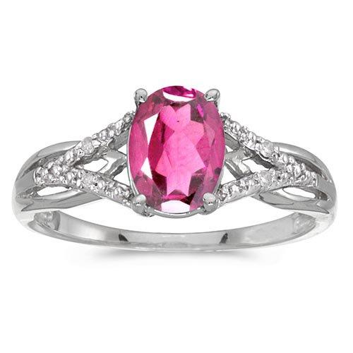 Certified 10k White Gold Oval Pink Topaz And Diamond Ring 1.35 CTW