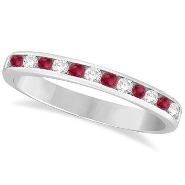 Ruby and Diamond Semi-Eternity Channel Ring 14k White Gold (0.40ct)