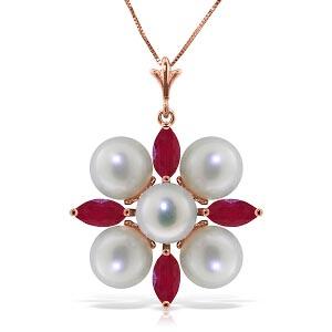 6.3 Carat 14K Solid Rose Gold Necklace Ruby pearl