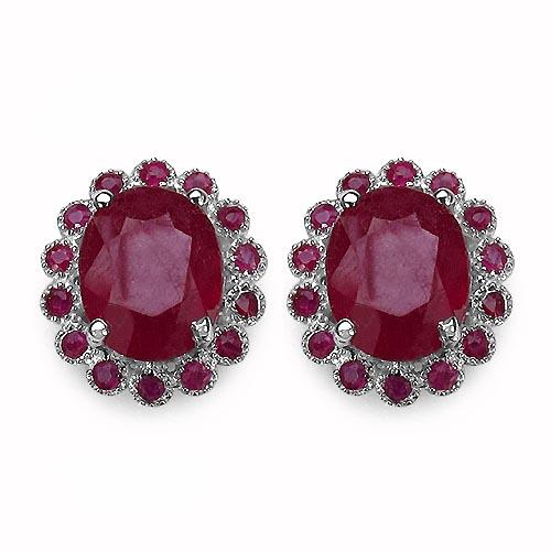 7.78 CTW Genuine Glass Filled Ruby & Ruby .925 Sterling Silver Earrings