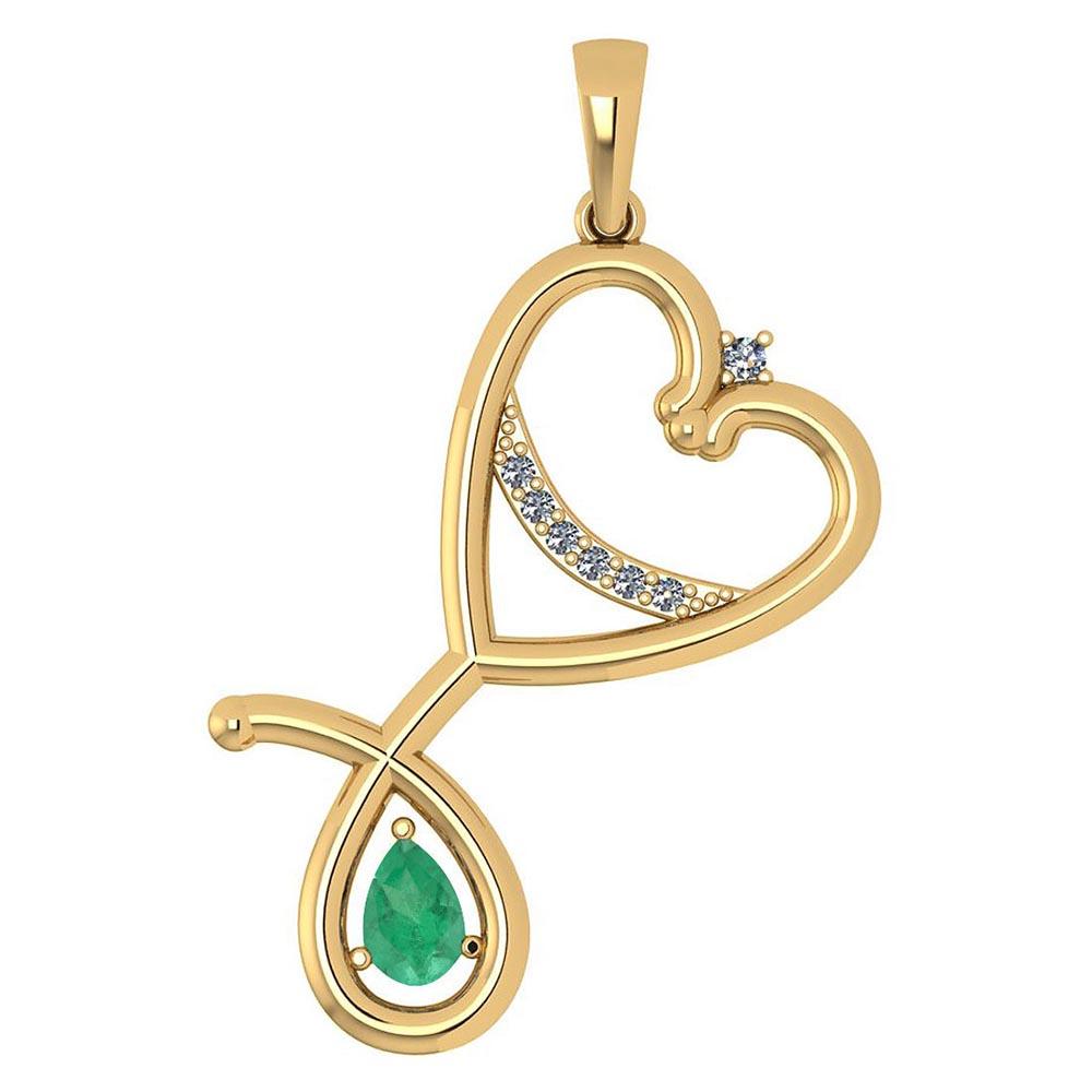 Certified 0.60 Ctw Emerald And Diamond Pendant For womens New Expressions Love collection 14K Yellow