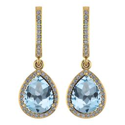 Certified 4.35 Ctw Blue Topaz And Diamond Wedding/Engagement Style 14K Yellow Gold Drop Earrings