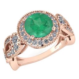 Certified 1.90 Ctw Emerald And Diamond Wedding/Engagement 14K Rose Gold Halo Ring (VS/SI1)