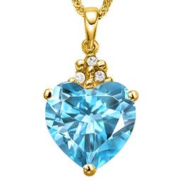 0.8 CTW SKY BLUE TOPAZ 10K SOLID YELLOW GOLD HEART SHAPE PENDANT WITH ANCENT DIAMONDS