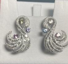 Handmade Piece by Designer Mischelle 18k White Gold Swan Earrings