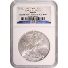 Certified Uncirculated Silver Eagle 2010 MS69 NGC Early Release 25th Anniversary
