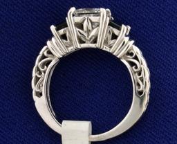 1 Carat Princess Cut "leo" Diamond Ring With Sapphires