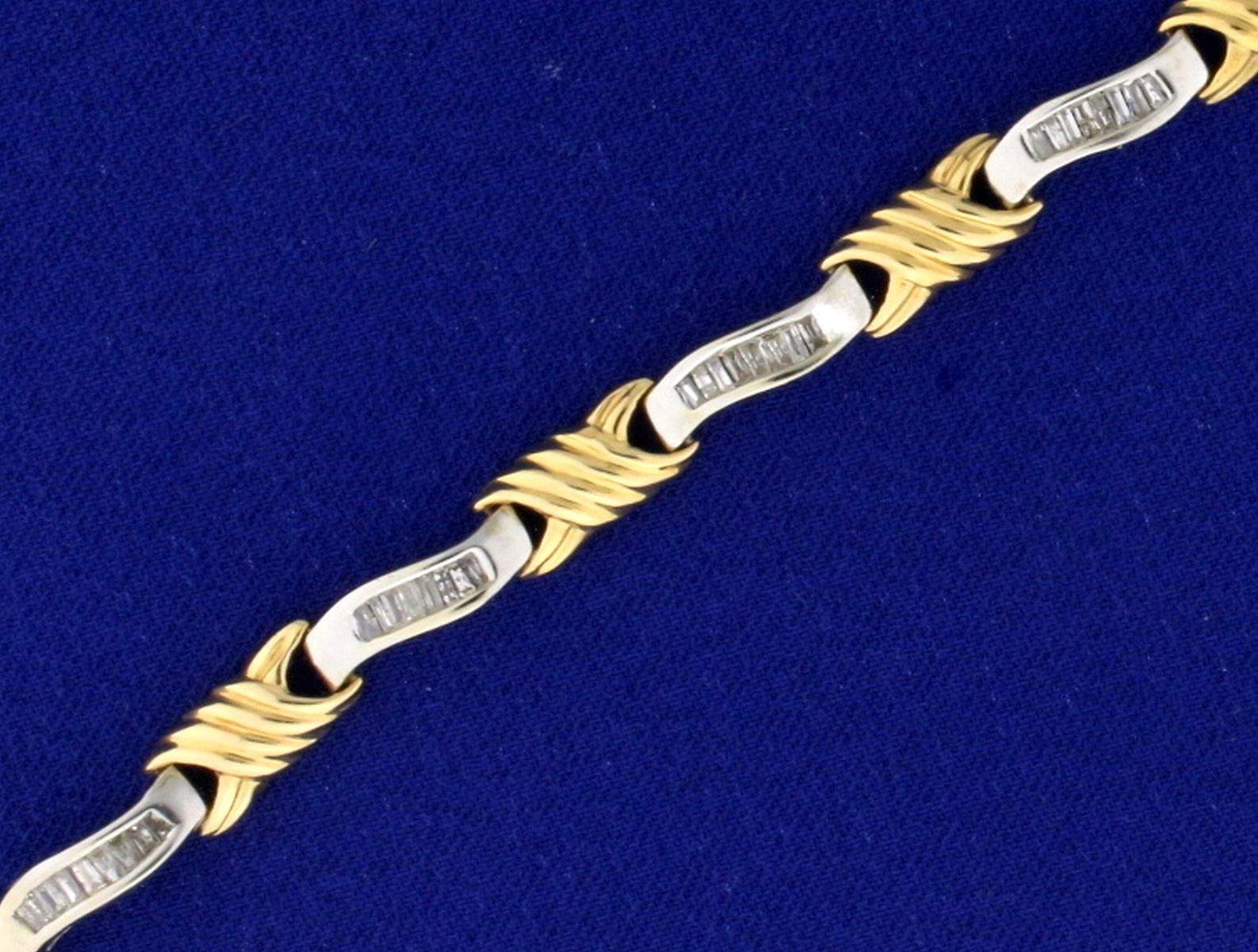 14k Yellow And White Gold Diamond Bracelet