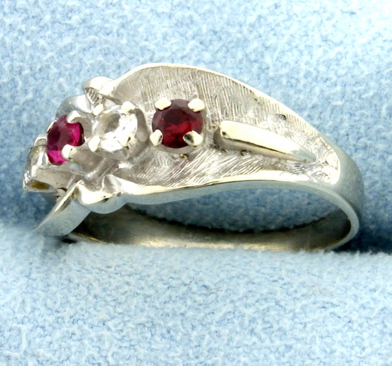 Pink Topaz, Garnet, & White Sapphire Ring In 14k White Gold