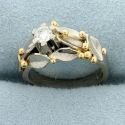 Unique Custom Designed 1/4ct Diamond Solitaire Ring In 18k White And Yellow Gold