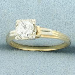 Antique Solitaire Old European Cut Diamond Engagement Ring In 14k Yellow Gold