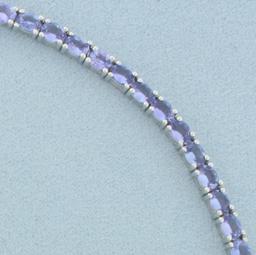 20ct Adjustable Tanzanite Tennis Line Necklace In Sterling Silver