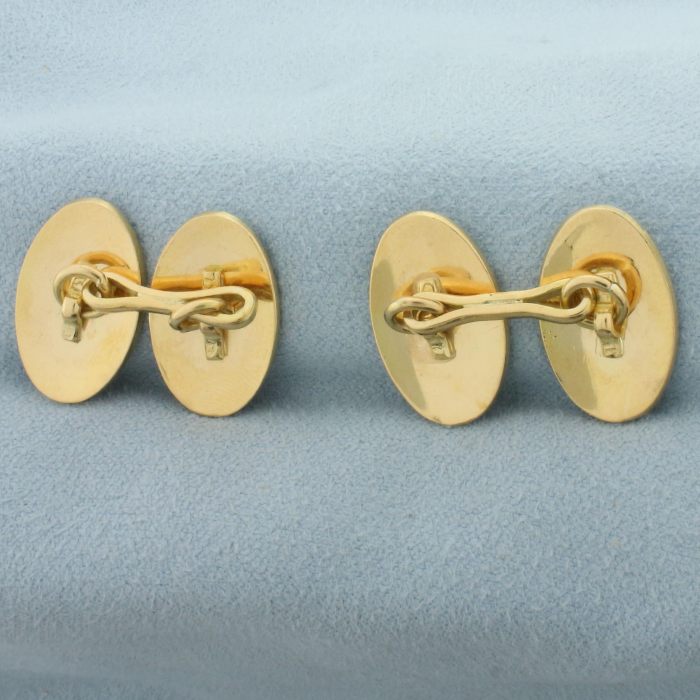 Vintage Engravable Signet Cufflinks Set In 18k Yellow And White Gold