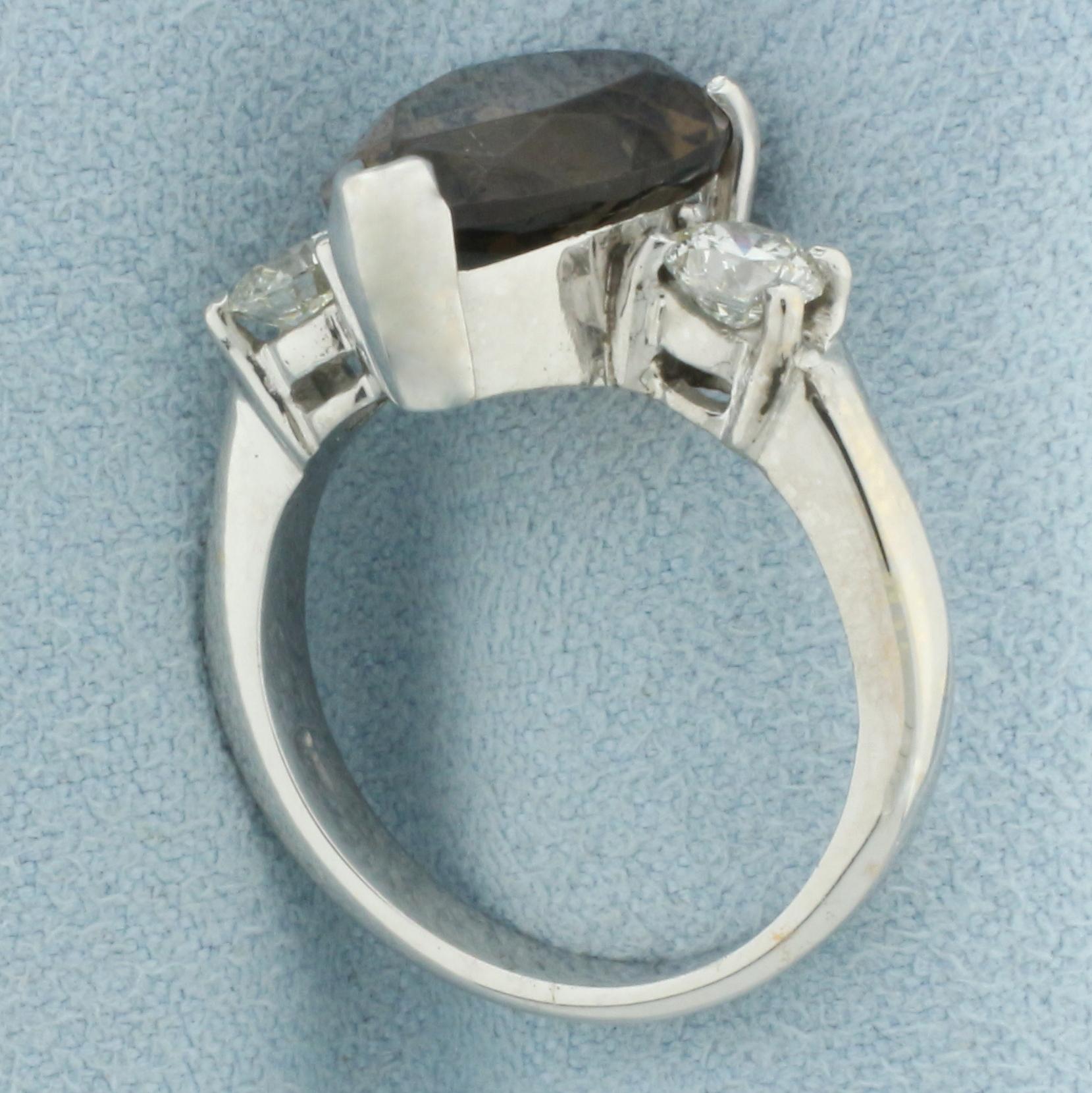 Smoky Quartz And Hearts On Fire Diamond Ring In 18k White Gold