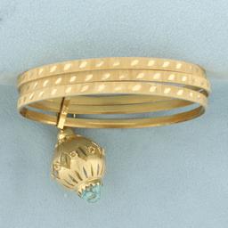 Turquoise Triple Bangle Fob Charm Bracelet In 18k Yellow Gold