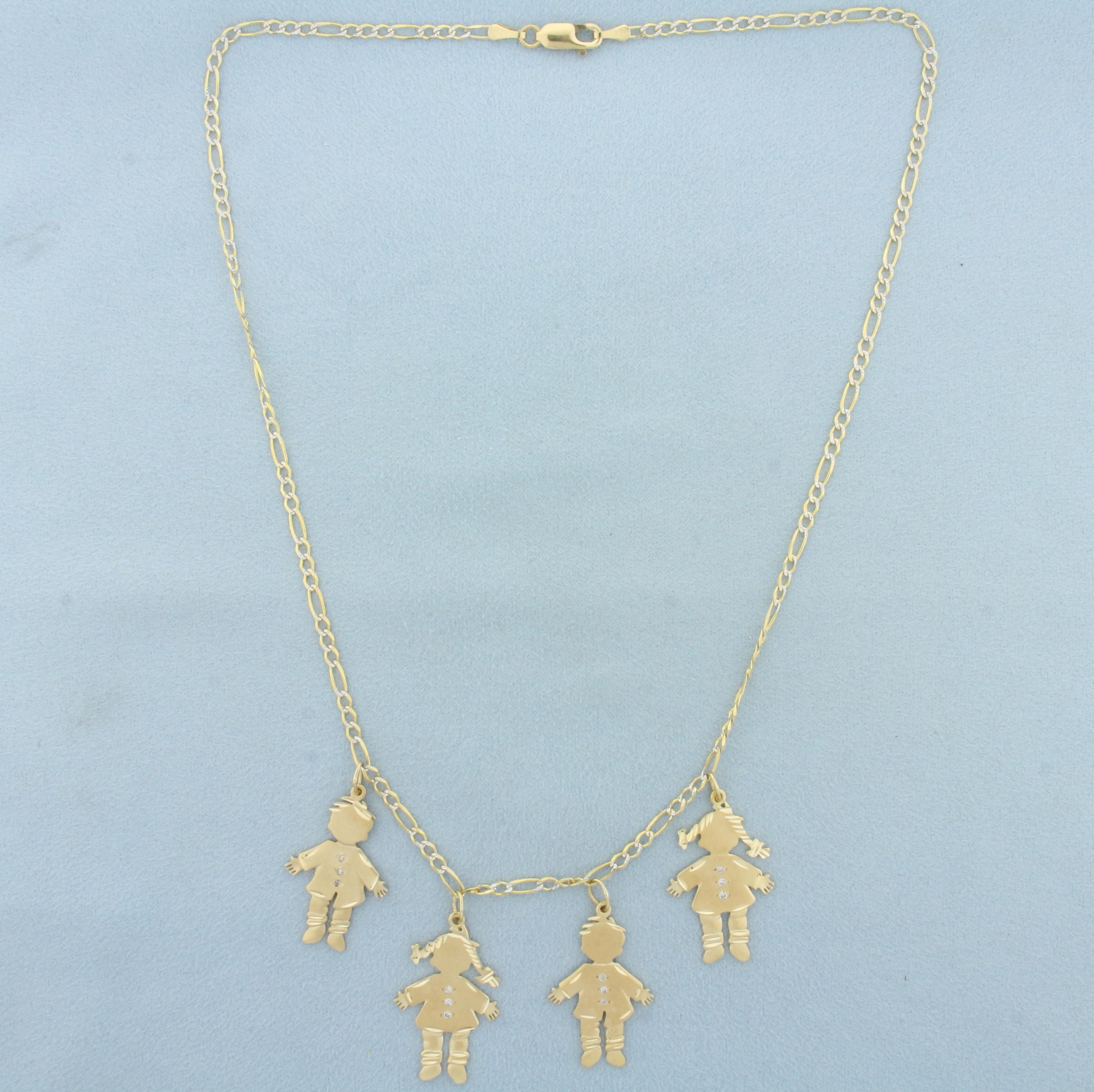 Diamond Children Or Grandchildren Charm Necklace In 14k Yellow Gold