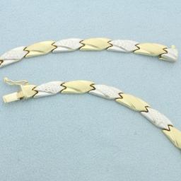 17 Inch Two Tone Diamond Cut Designer Link Necklace In 14k Yellow And White Gold