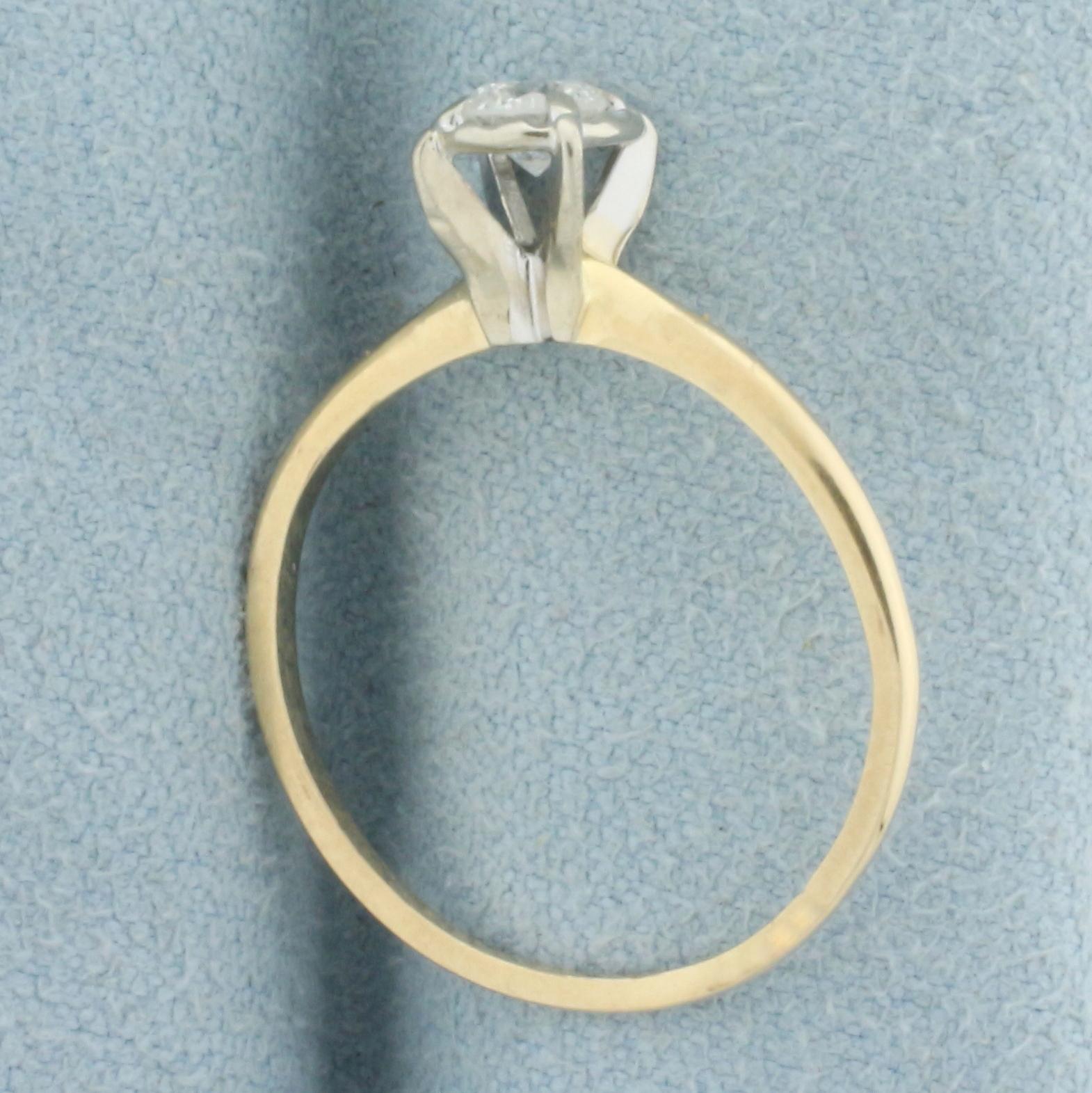Diamond Solitaire Engagement Ring In 14k Yellow And White Gold