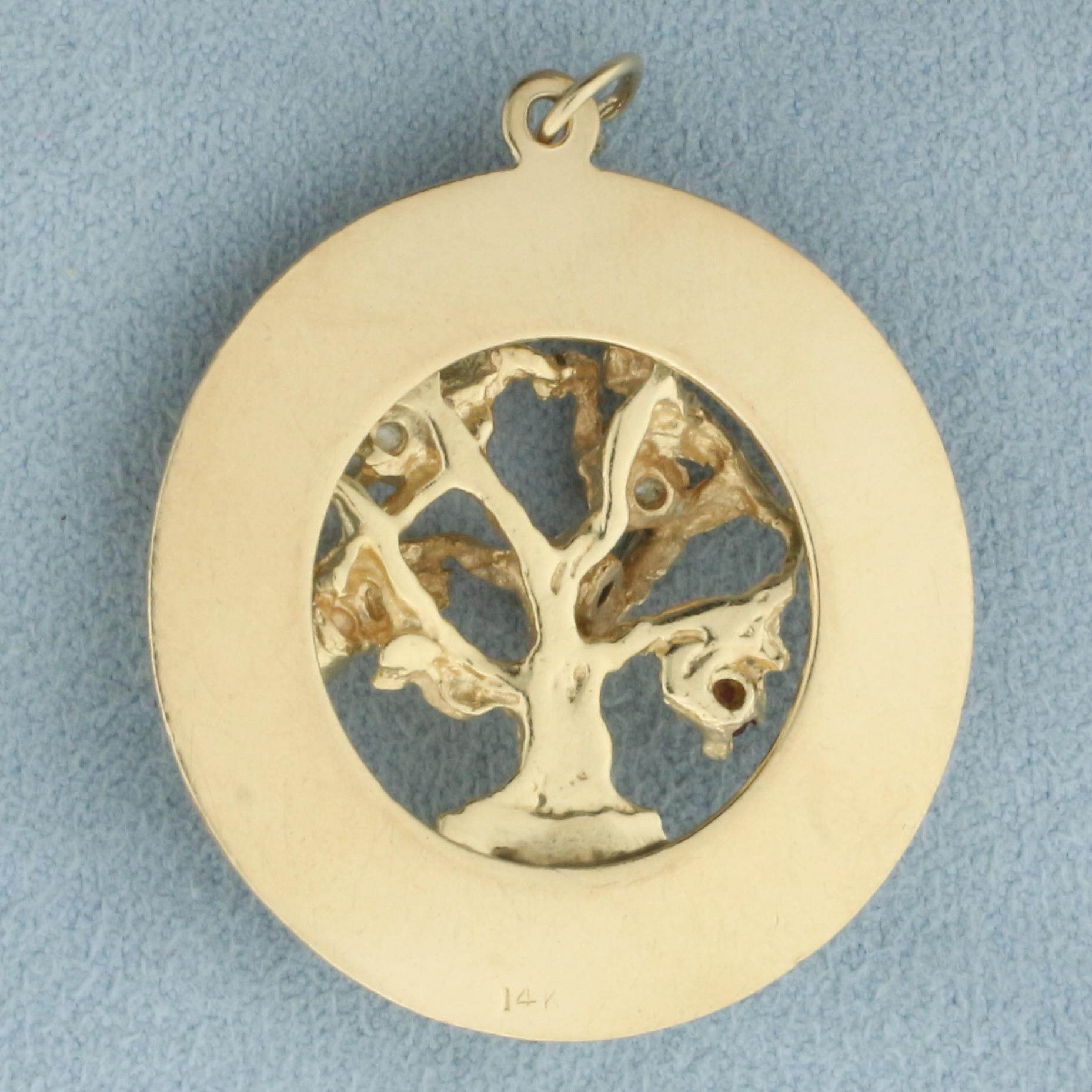 Gemstone Tree Of Life Medallion Pendant Or Charm In 14k Yellow Gold