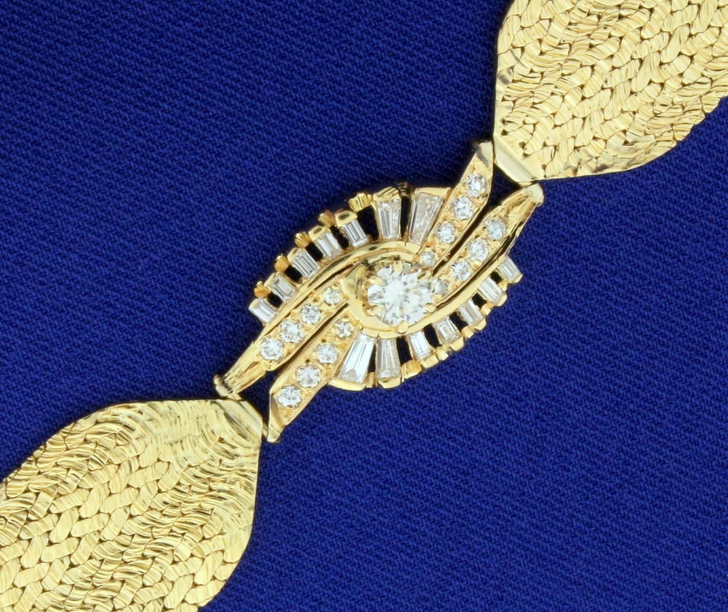 Vintage 1.5 Ct Tw Diamond Woven Mesh Style Bracelet In 14k Yellow Gold