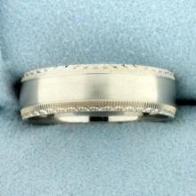 Mens Satin Finish Diamond Cut Edge Wedding Band Ring In 14k White Gold