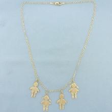Diamond Children Or Grandchildren Charm Necklace In 14k Yellow Gold