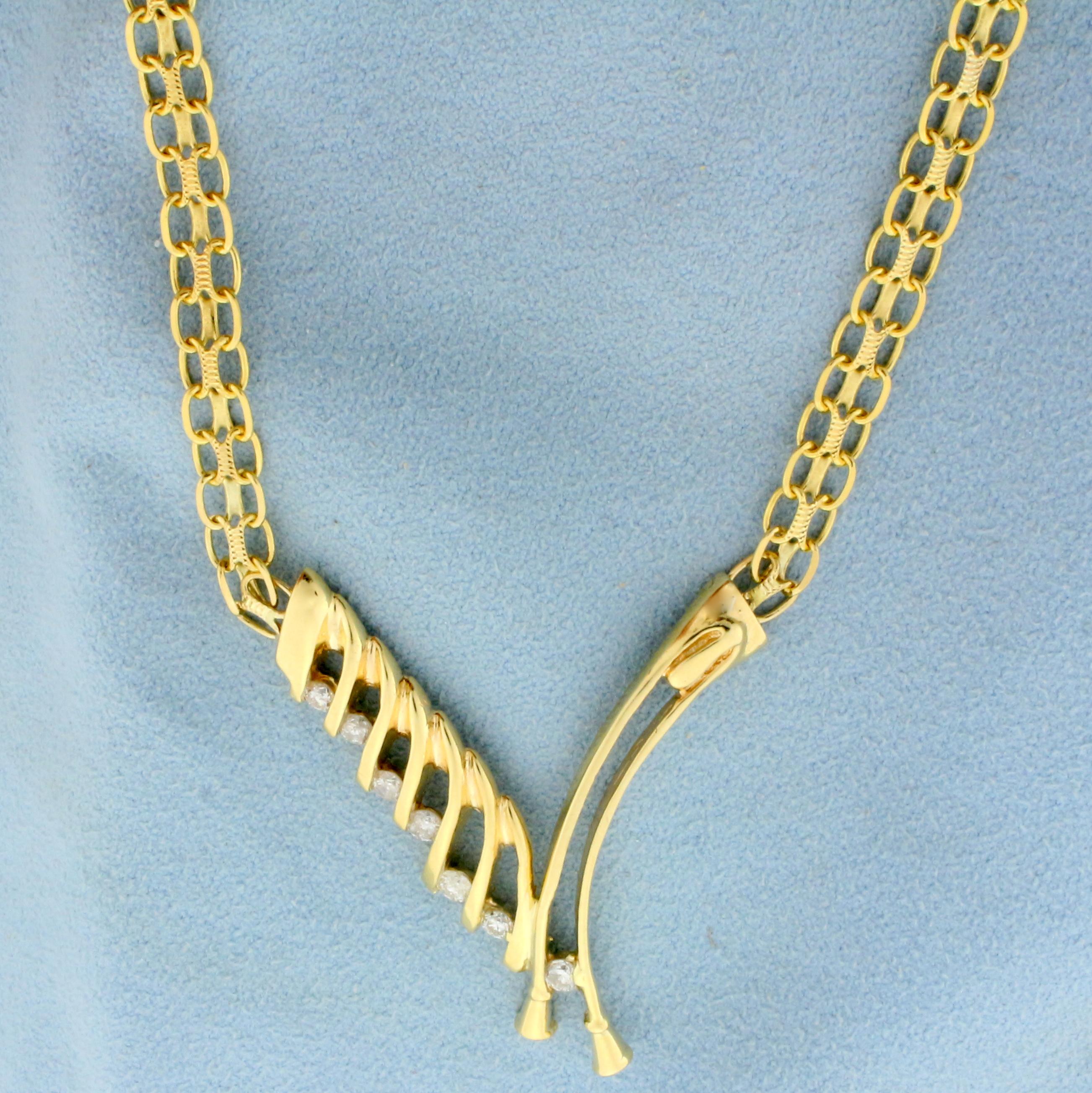 Italian Made Abstract Design Bismarck Link Diamond Necklace In 14k Yellow Gold