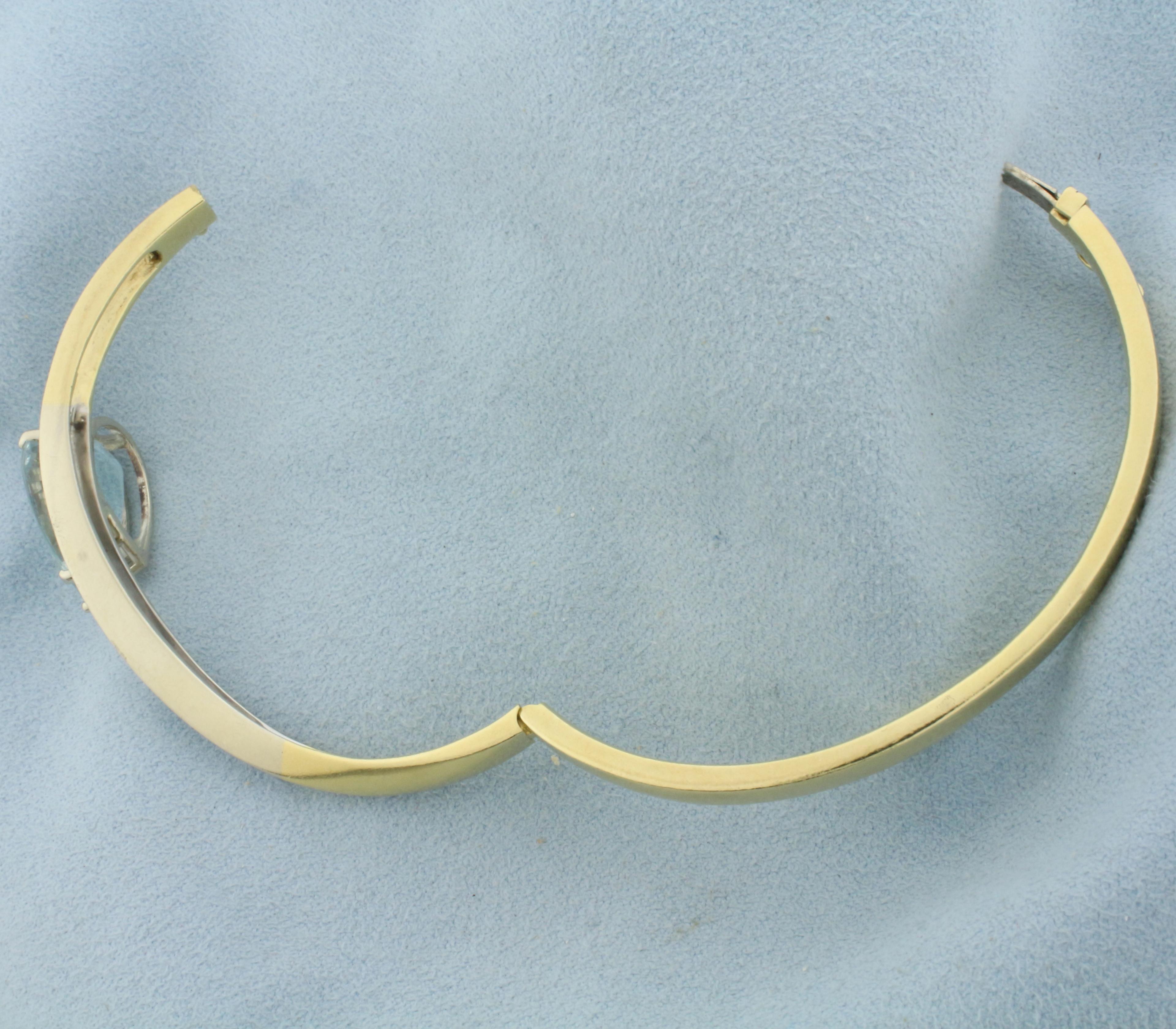 Aquamarine And Diamond Hinged Bangle Bracelet In 18k Yellow Gold