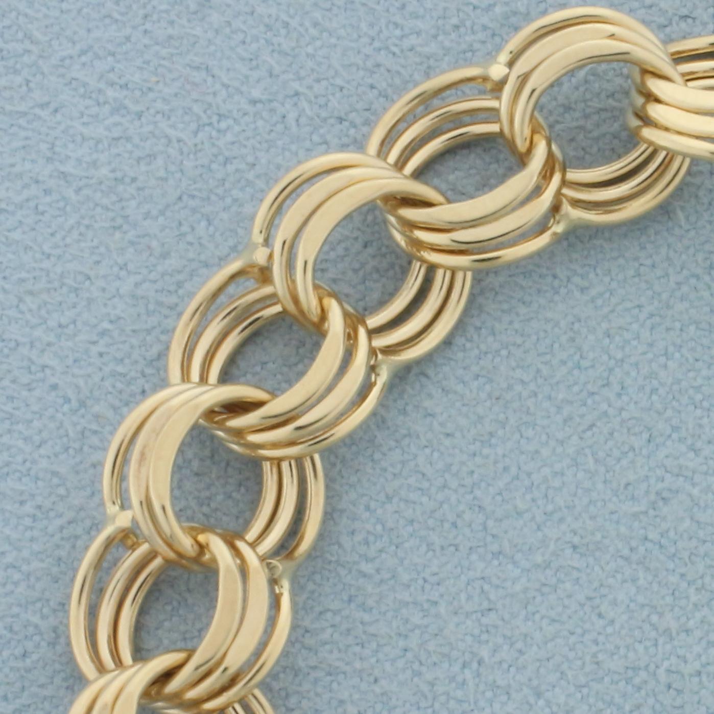 Tripple Loop Charm Bracelet In 14k Yellow Gold