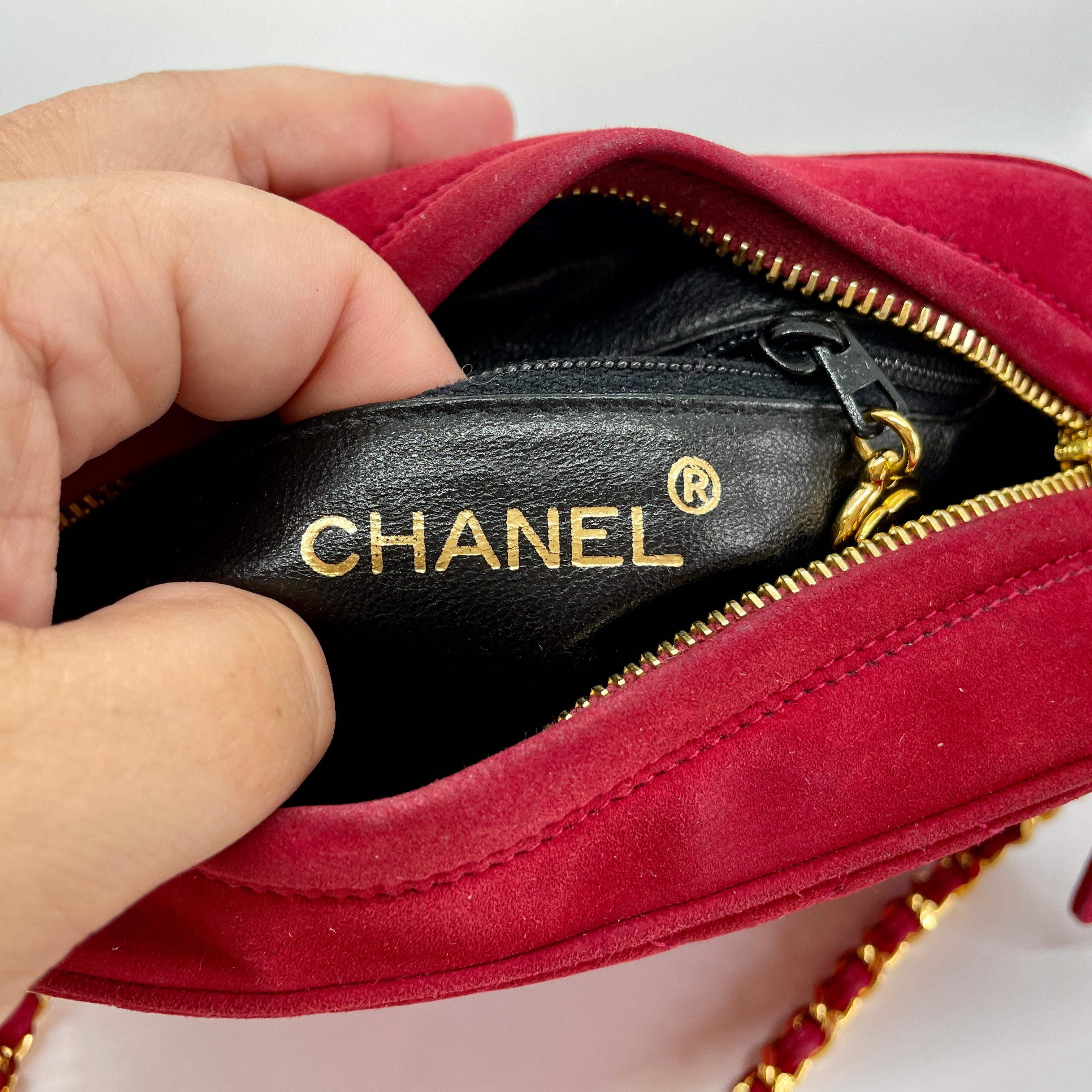 Chanel Classic Red Suede Crossbody Quilted Camera Bag