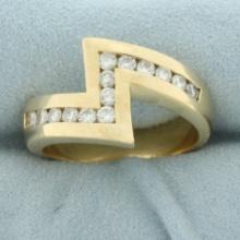 Mens Diamond Lightning Bolt Design Ring In 14k Yellow Gold
