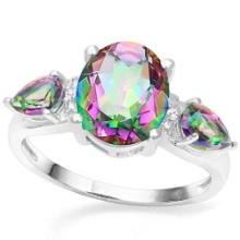 Over 3ct Mystic Topaz & Diamond Ring In Sterling Silver