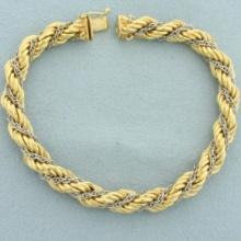Italian Two Tone Rope Link Bracelet In 18k Yellow And White Gold