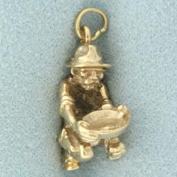 Prospector Gold Miner Panning Charm In 14k Yellow Gold
