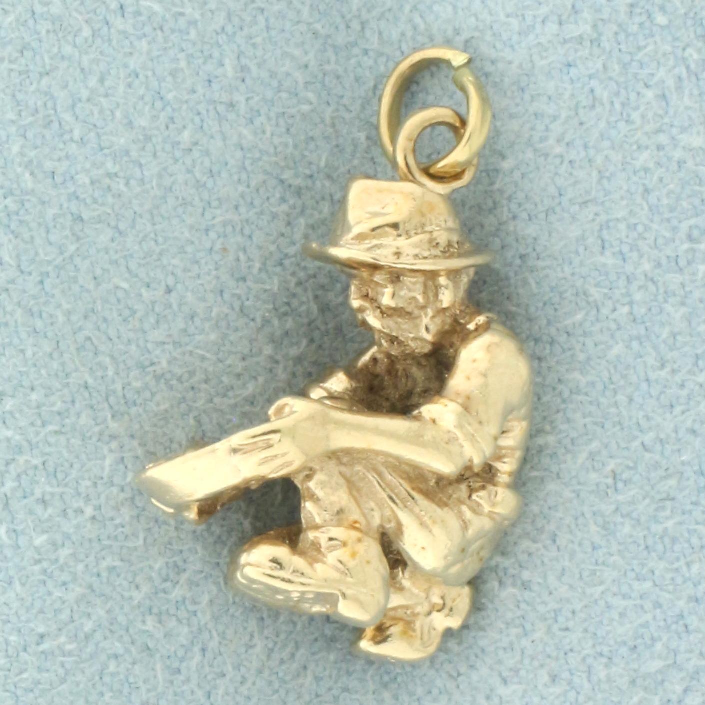 Prospector Gold Miner Panning Charm In 14k Yellow Gold