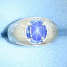 Mens Star Sapphire Ring In 14k White Gold