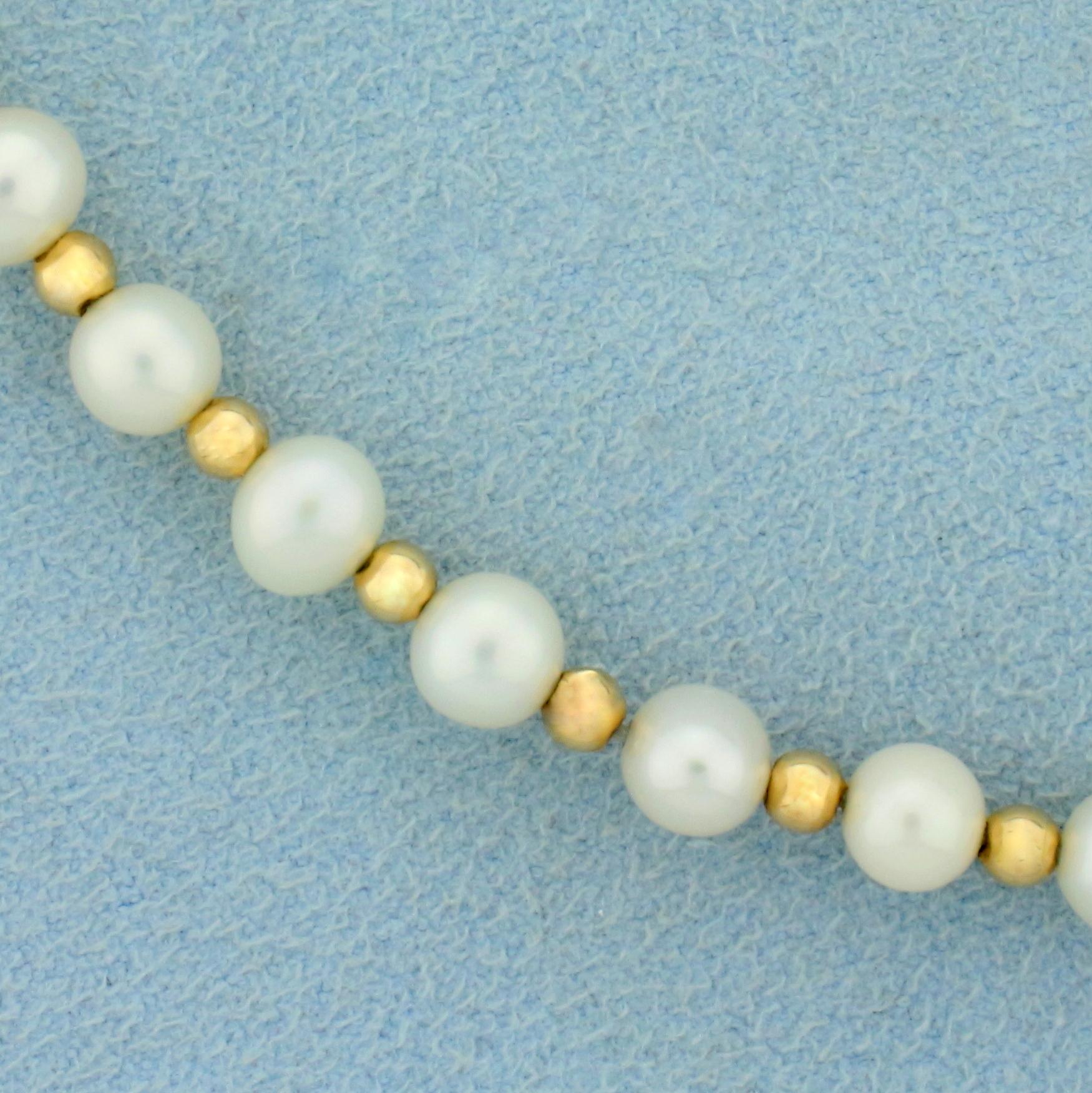 Gold Bead And Pearl Necklace In 14k Yellow Gold