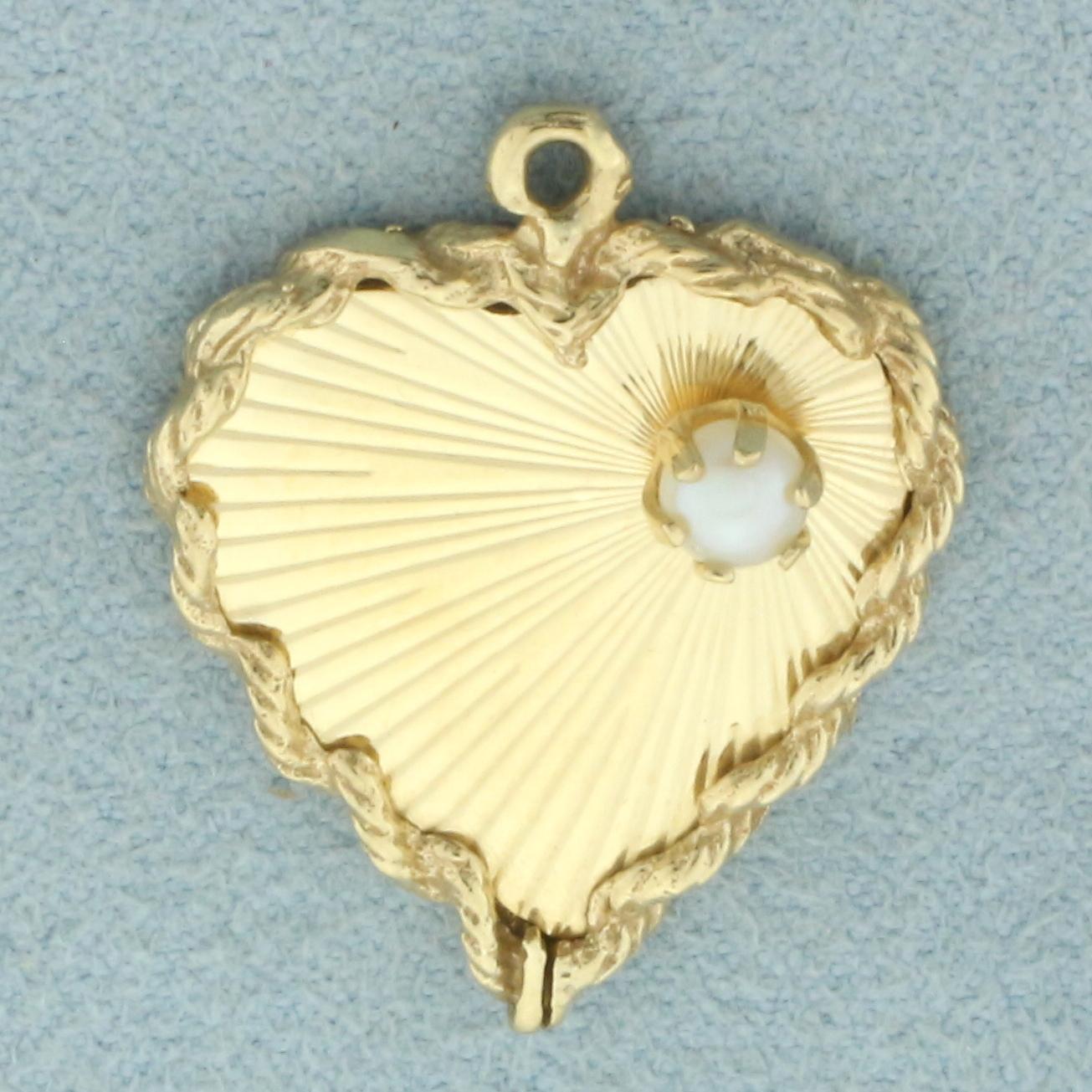 Inscribable Cultured Pearl Heart Charm In 14k Yellow Gold
